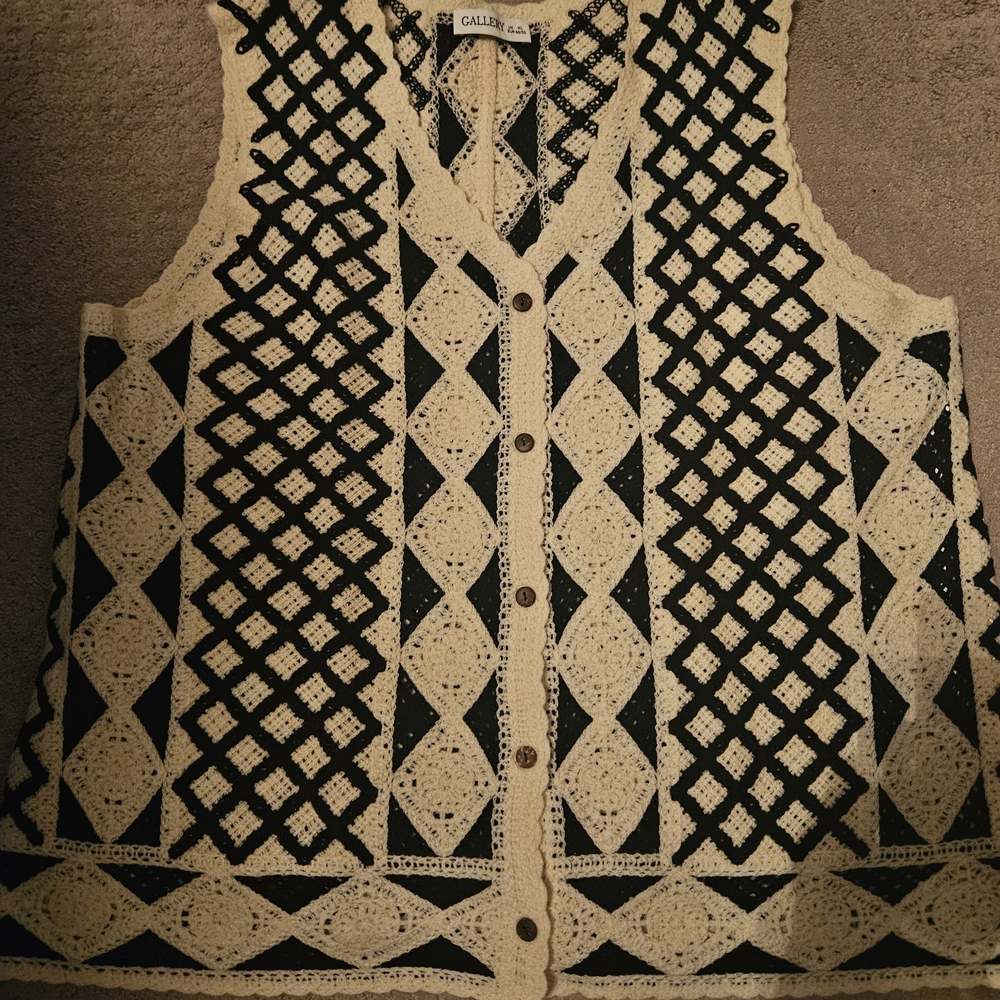 Gallery Black and Cream Crochet Vest